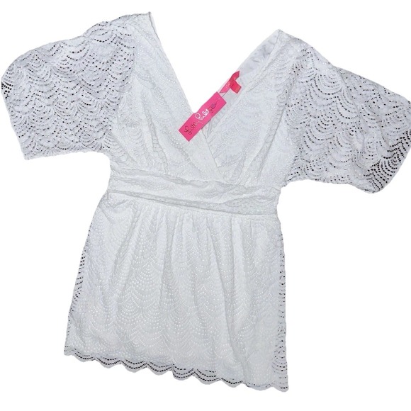 New Lilly Pulitzer Parigi Skort Romper Resort White Scalloped Lace Size XL - Picture 1 of 6